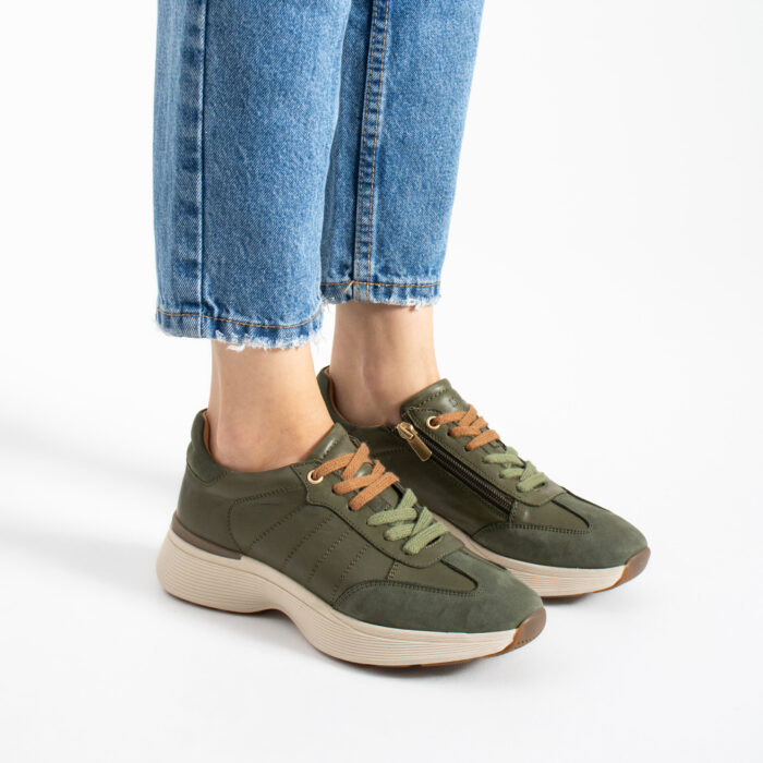 Sneakers damă verzi din piele naturală cu șireturi duble Harriet