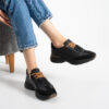 Sneakers negri de damă din piele naturală cu șireturi duble Harriet