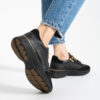 Sneakers negri de damă din piele naturală cu șireturi duble Harriet