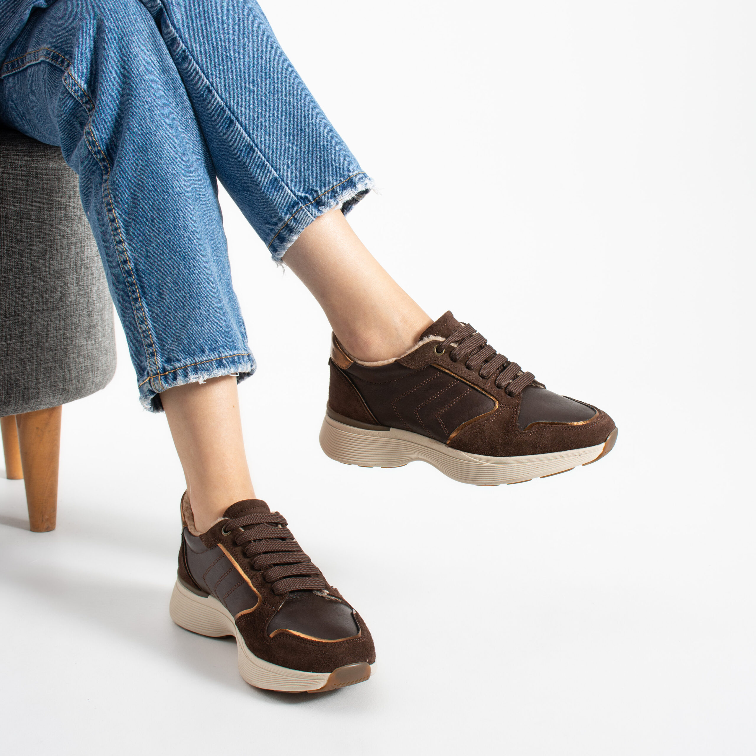 Sneakers damă maro închis din piele naturală Melody Sneakers damă maro închis din piele naturală Melody
