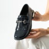Loafers bleumarin din piele naturală lăcuită pentru femei Taomina
