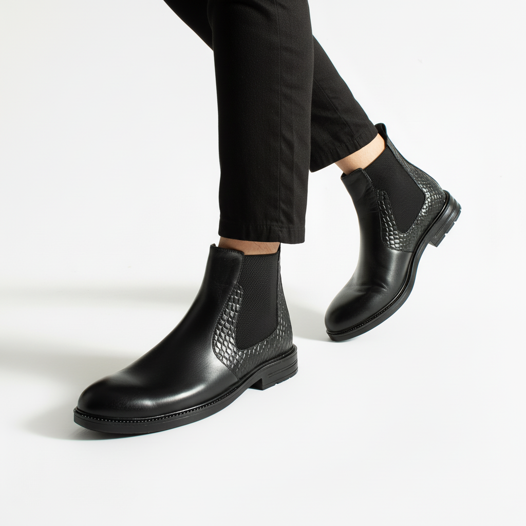 Ghete Chelsea elegante pentru bărbați, negre, din piele naturală Bangkok Ghete Chelsea elegante pentru bărbați, negre, din piele naturală Bangkok