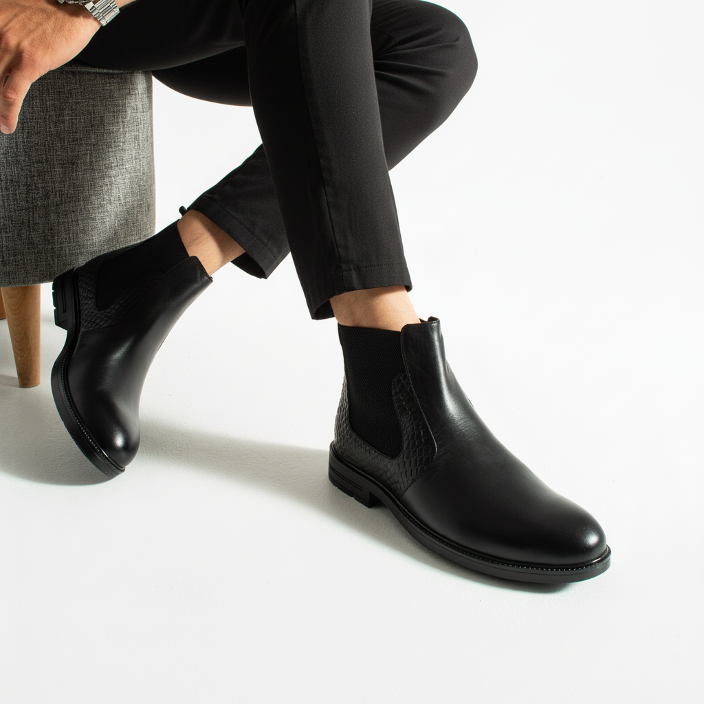 Ghete Chelsea elegante pentru bărbați, negre, din piele naturală Bangkok Ghete Chelsea elegante pentru bărbați, negre, din piele naturală Bangkok