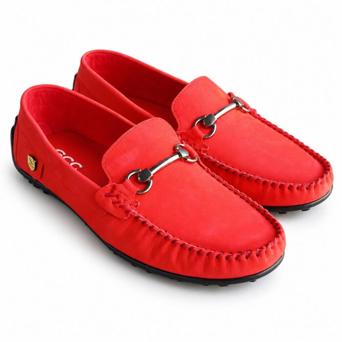 Mocasini bărbătești roșii Roger din piele naturală