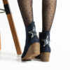 Botine cowboy albastre cu toc din piele întoarsă naturală, cu decorațiune, Sabina