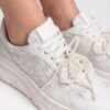 Sneakers damă albi din piele naturală, cu dantelă și perle Brandy
