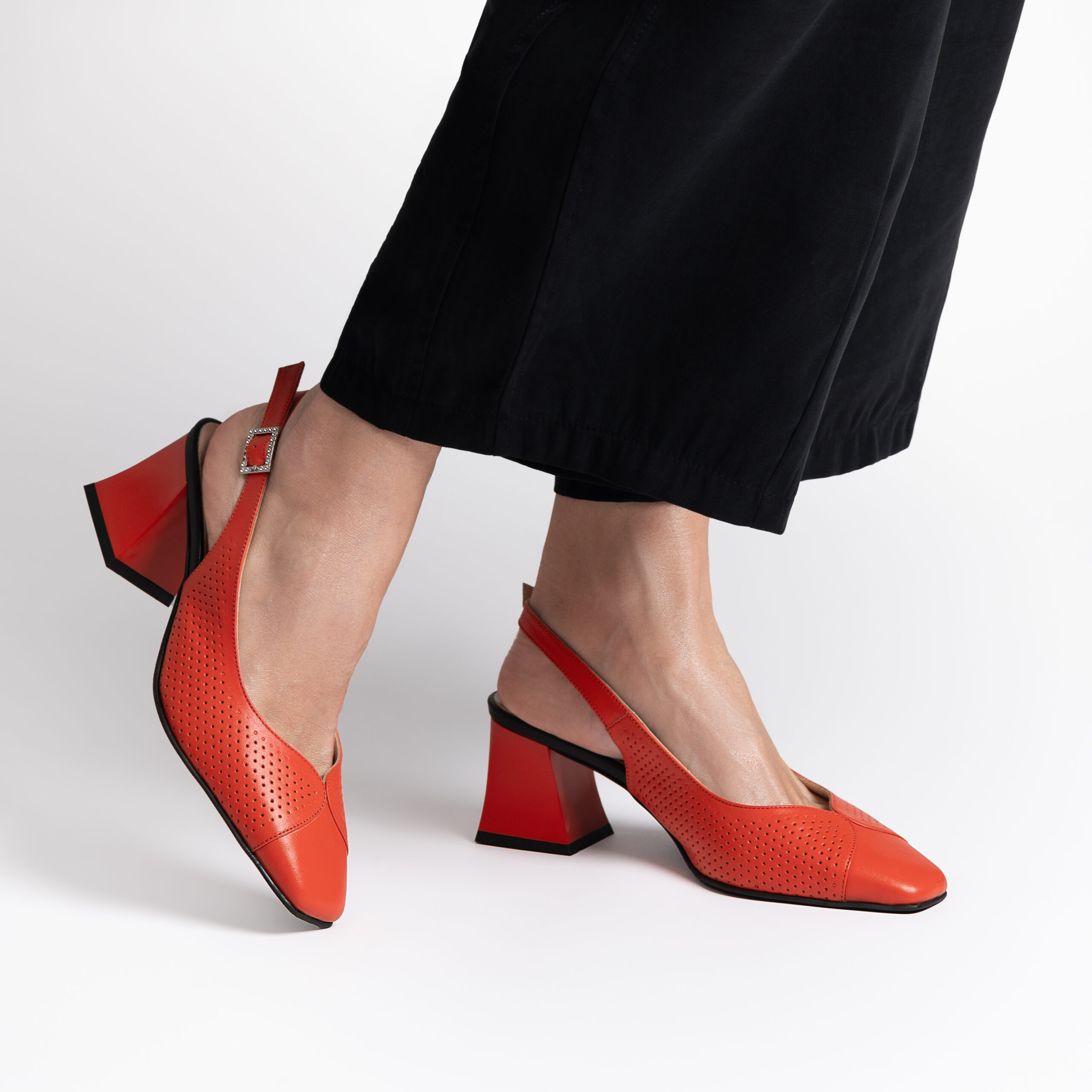 Pantofi eleganți de damă, cu toc jos, din piele naturală, Portocaliu, Elif Pantofi eleganți de damă, cu toc jos, din piele naturală, Portocaliu, Elif